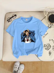 New Summer Short-Sleeved Round-Neck T-Shirts For Boys And Girls. "Stranger Things" Eddie From Netflix. This American Tv Series' "Hell's Kitchen" Print Top Is Trendy, Unique, Casual And Fashionable For Children. It Is Suitable For Various Daily Outfits.