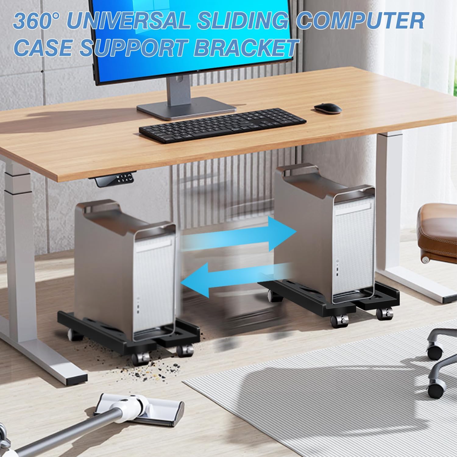 Computer Tower Stand, Adjustable Mobile CPU Stand with 4 Rolling Caster Wheels, PC Tower Stand Fits Most PC Under Desk-White