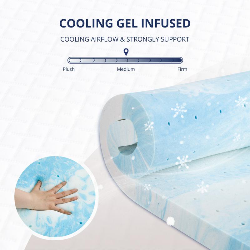 EGOHOME Original White Mattress Topper – Gel Memory Foam, Ventilated Design, Cooling Sleep, Removable Fitted Cover, Twin, Full, Queen & King Sizes