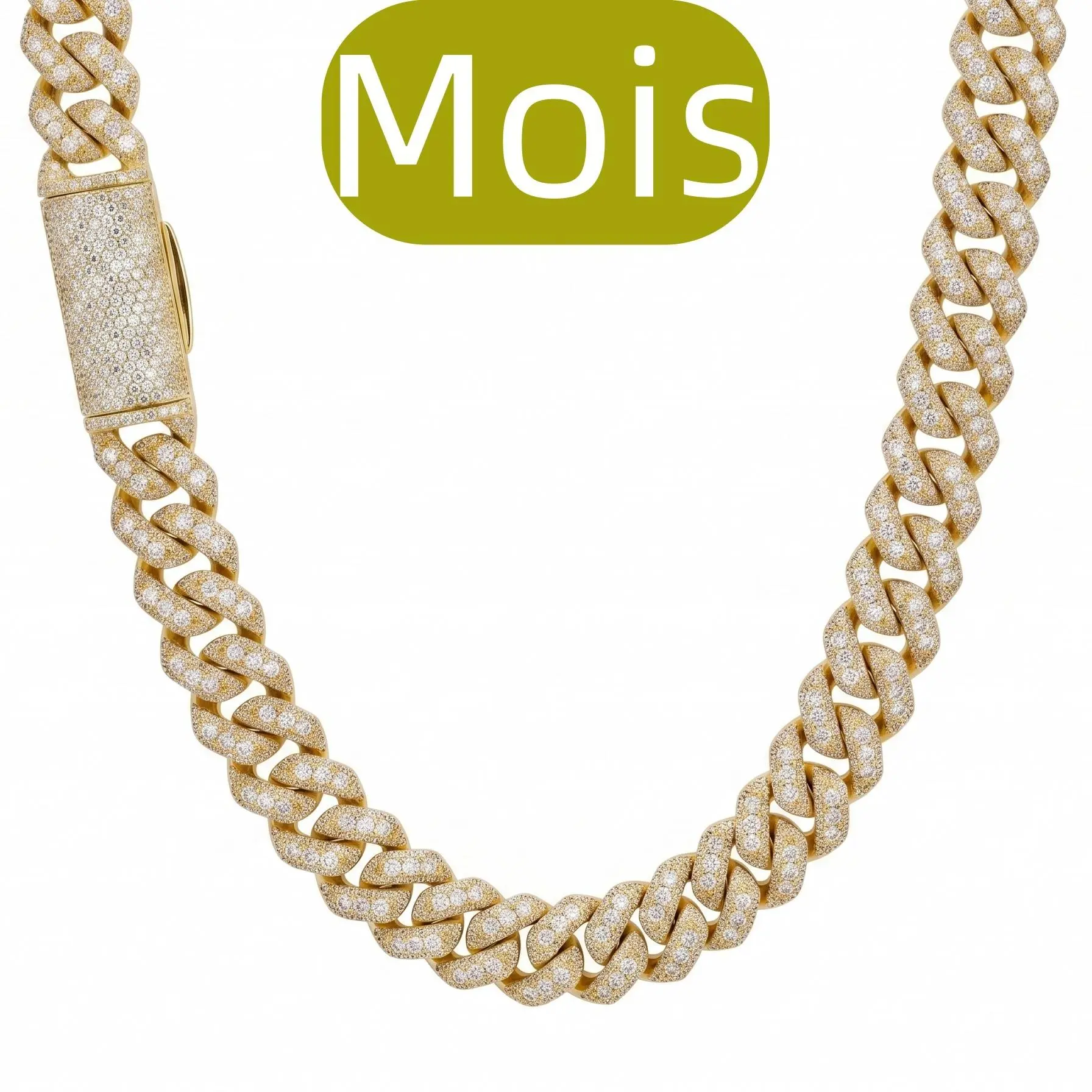 7.LUXFINE 12mm Moissanite Cuban Link Necklace, Men's Full Iced Out Miami Cuban Necklace,Solid Metal with Silver Plated, Hip Hop Bling Chain with Secure Moissanite Box Clasp