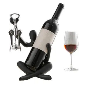 Modern Black Thinker Statue Wine Bottle Holder Rack Elegant Single Bottle Countertop Decor for Kitchen Bar Tabletop Storage and Gift Idea