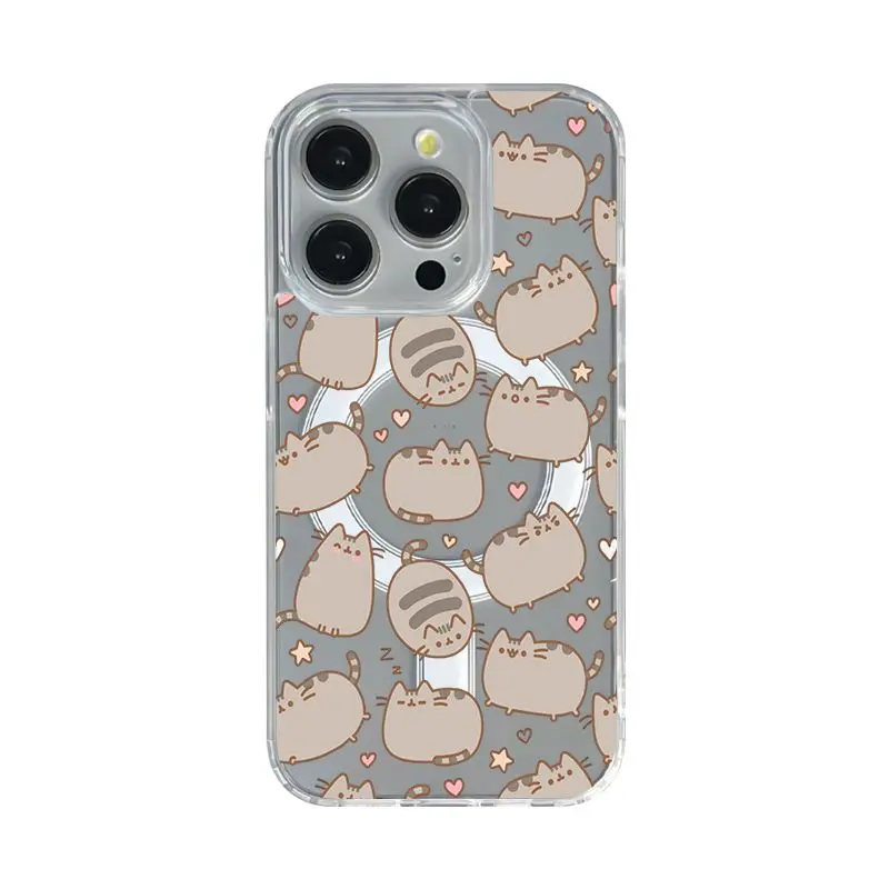 Magsafe Full Pusheens Phone Case That Features Ice Cream, Clear magnetic, shockproof Compatible with for Samsung and iphone Models 17,16, 15, 14, 13, 12, 11 Pro Max, Halloween Christmas gift Made of Transparent TPU Soft Shell Smartphone