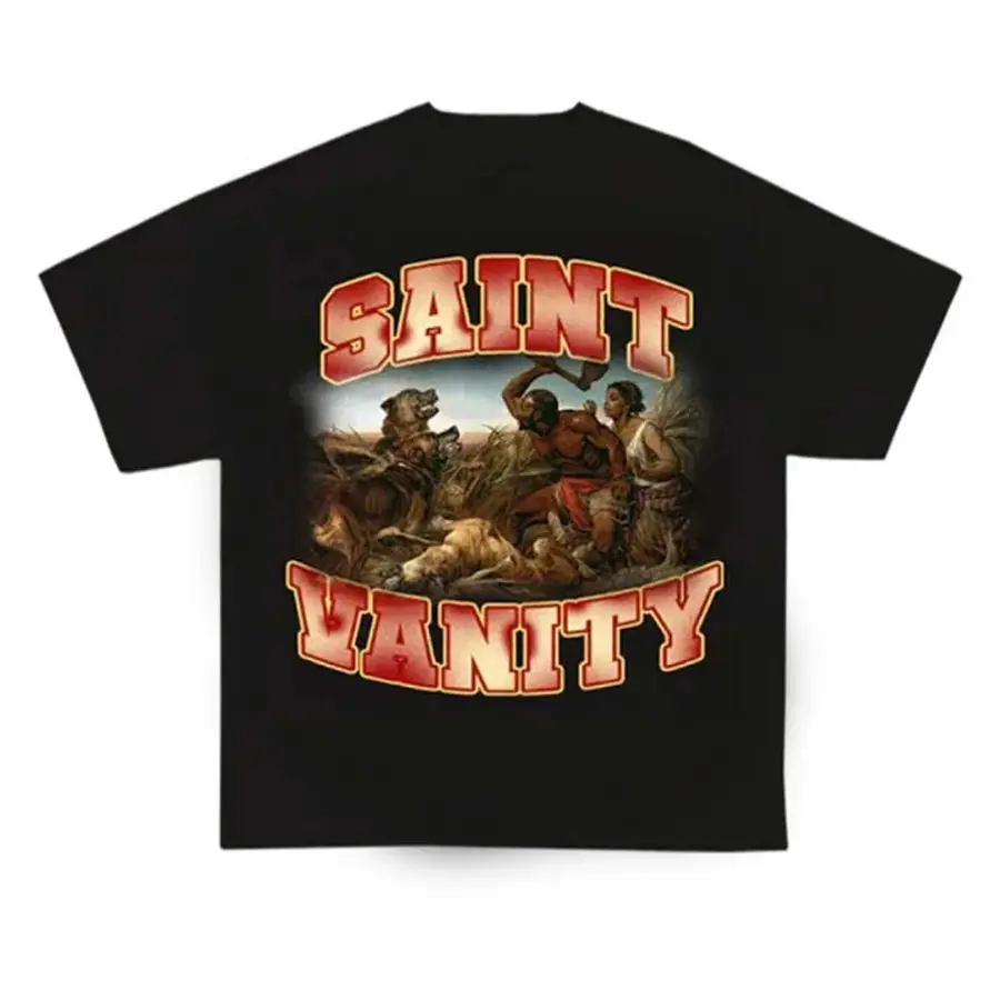 New SAINT VANITY Cotton Graphic T-Shirt, Y2K Streetwear Tee, Vintage Print Cotton Short Sleeve Top, Hip Hop Harajuku Boxy Fit Casual Unisex Summer Tee, Retro Graphic Shirt For Men, Women