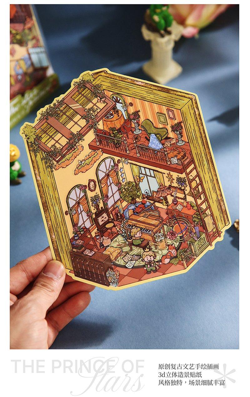 Prince's Storybook Series – 3D Miniature Scene Sticker Kit,DIY Layered Diorama for Journaling & Scrapbooking,Fantasy Kawaii Gift for Women Girls Teens, PVC Sticker Set