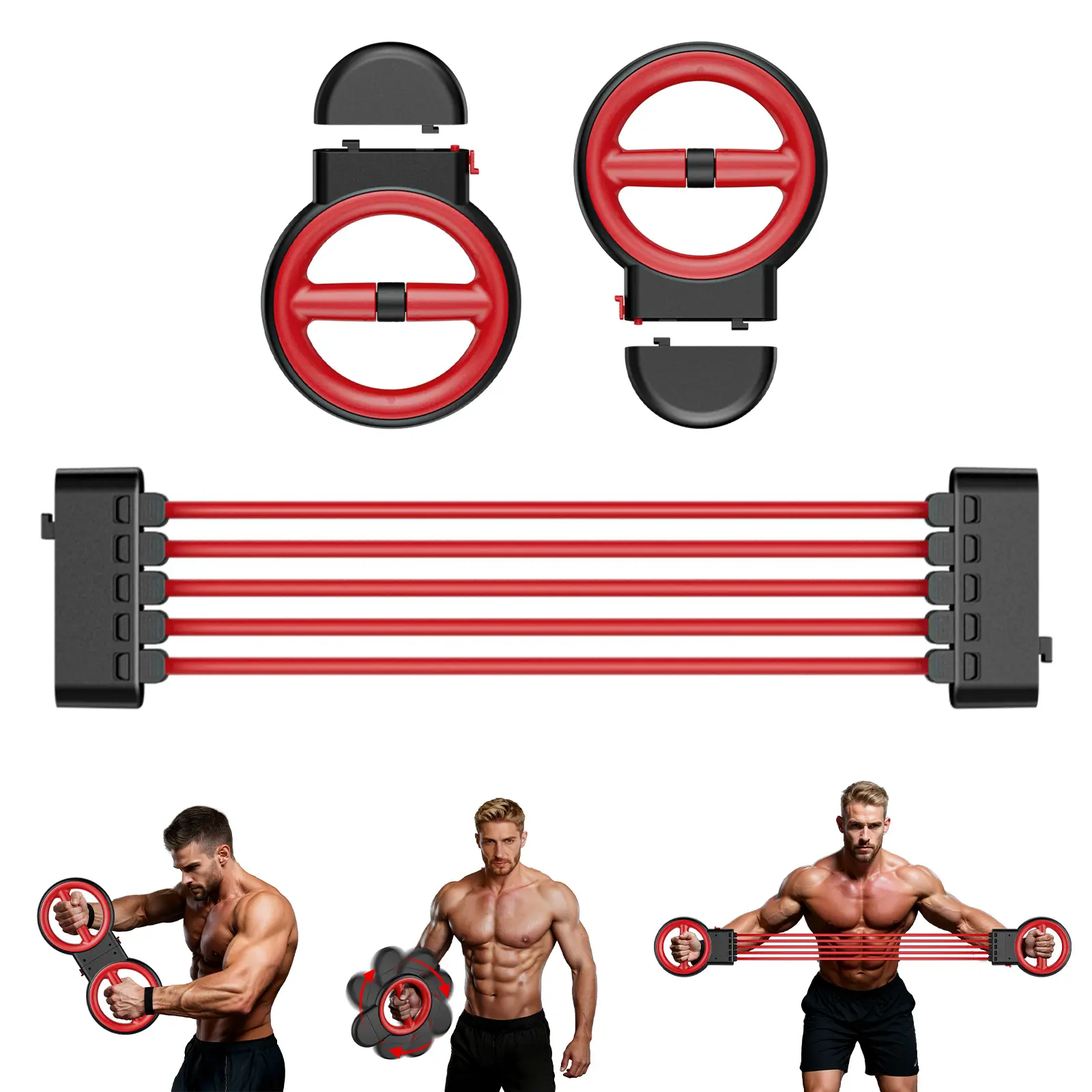 AKLUER 3-IN-1 Multifunctional Upper-Body Trainer (Arm Trainer-Spinning Rotator Burn Machine/ Forearm Trainer for Boxing/Resistance Bands with Handles)Detachable Portable, Flex Core Trainer, Chest & Arm Workout