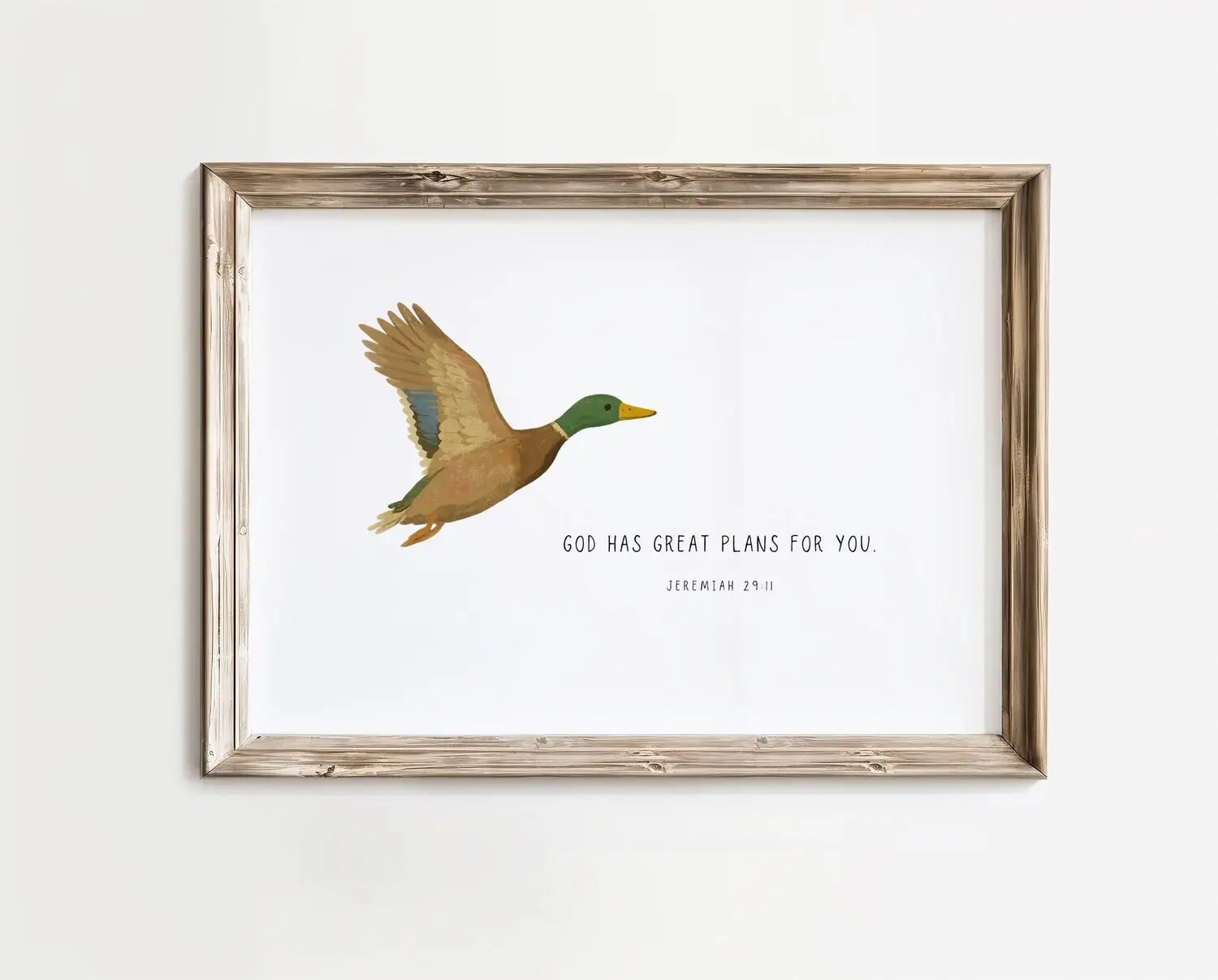 PRINTED Mallard bible verse wall art, God has great plans, Woodland duck nursery, Baby shower gift, Minimalist, Christian gifts
