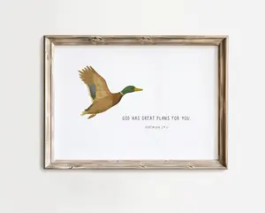 PRINTED Mallard bible verse wall art, God has great plans, Woodland duck nursery, Baby shower gift, Minimalist, Christian gifts