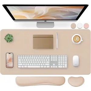Desk Pad and Keyboard Wrist Rest, Large Mouse Pad + Keyboard Pad+Mouse Wrist, Non-Slip Desk Mat Protector for Office, Home(31.5*15.7 Inches,Beige)