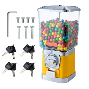 Gumball Machine for Kids, 17"H Home Candy Vending Machine, PC Gumball Dispenser, Bubble Gum Machine for Game Stores, Coin Operated Gumball Bank for Toy Capsules Bouncy Balls Candy, Yellow