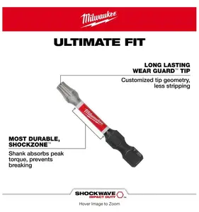 Milwaukee Tool 48-32-4985 Shockwave 2" Impact Torx T25 Power Bits 2pk Wear Guard Tip for Precision Work