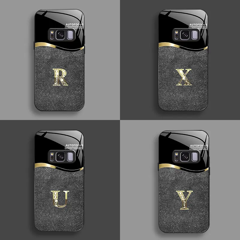 Suitable for [Galaxy S8] New high-end flashing letter glass mobile phone case New business simple metal paint electroplated glass mobile phone case Affordable anti-fall and anti-fingerprint-888