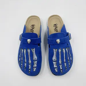 Meckmanly blue Skeleton Mule Slides - Gothic Punk Slip-On Shoes | Edgy Daily Style green  Casual Leather Men Clogs Footwear