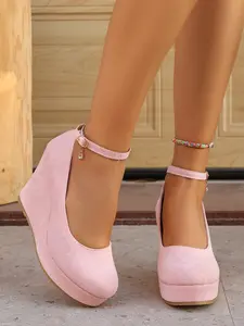 Elegant One Strap High Heel Shoes, Vintage Waterproof Platform Design, Commuter & Date Wearable Women's Wedge Single Shoe