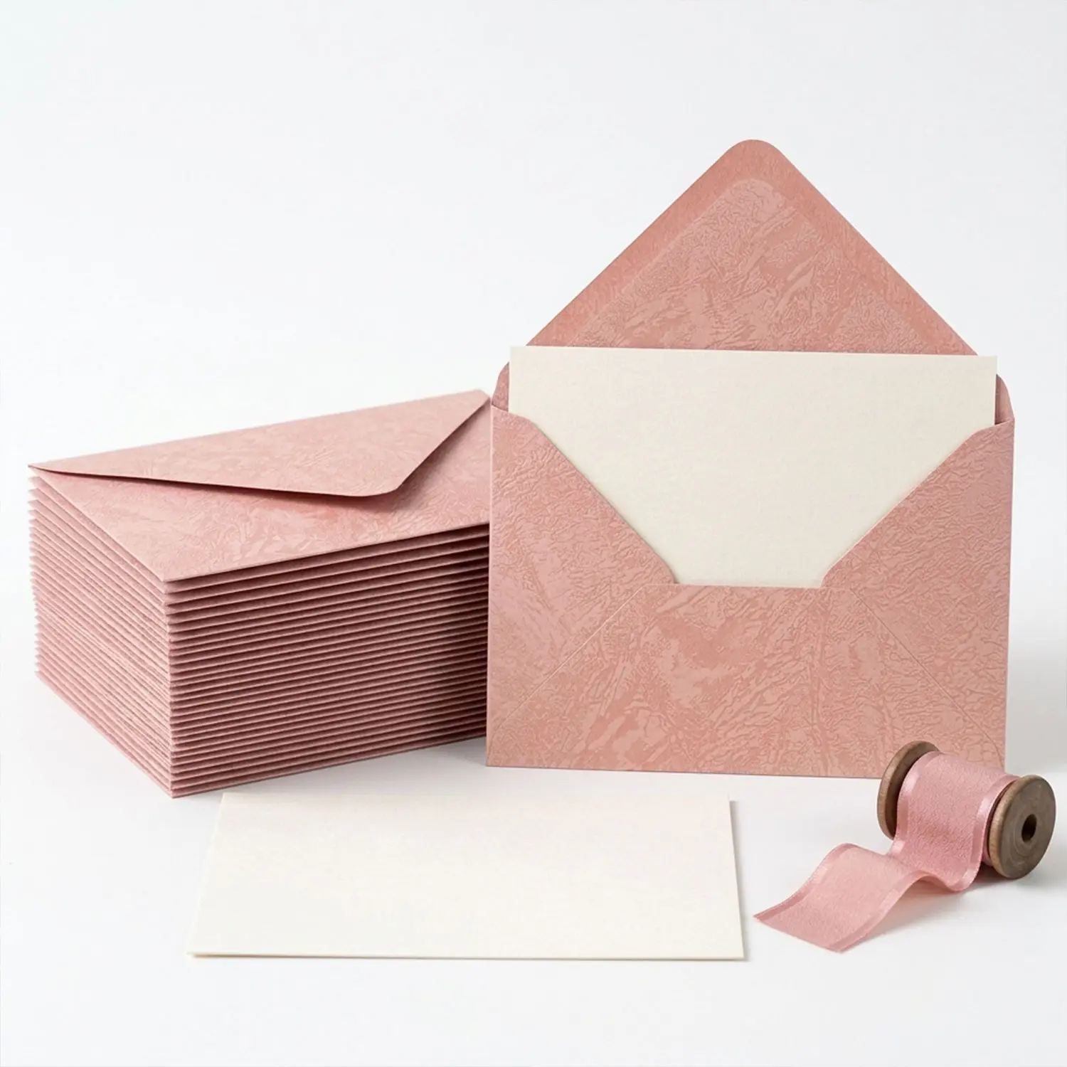 Spiritlink 20pcs Tree Grain Blush Pink Envelopes, 16.4x11cm (6.45x4.33in) 120gsm Paper, Sturdy Construction, Heavyweight Holds Shape Without Wrinkling, for Wedding Invitations, Baby Showers, Birthday Parties for Loved Ones, Office Stationery
