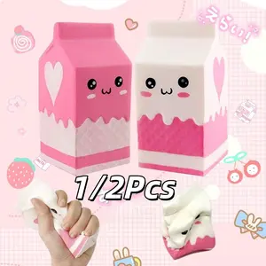 1/2 Counts Cute Simulation Food Slow Bounce Cake Stress Relief Toy, Milk Box Squeeze Toy, Party Gift Decoration