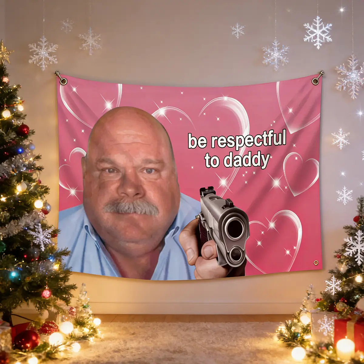 3x5ft Vibrant Playful Funny Daddy Winkle Bertram Meme Wall Tapestry - Home Decor Wall Art, Novelty Patterned Print, Be Respectful to Daddy Backdrop for Living Room, Party Moments, Meme Print