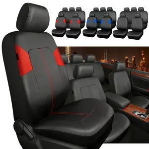 Car 5 Seat Covers Full Set, Waterproof 5 Seat Covers Leather, Breathable Seat Covers Cushion Pad Mat - Black Red Blue Beige for Cars, All Weather Auto Non-Slip Front Rear Seat Cover Back Protector Pad Mat, Universal Vehicle Interior Decoration Accessories