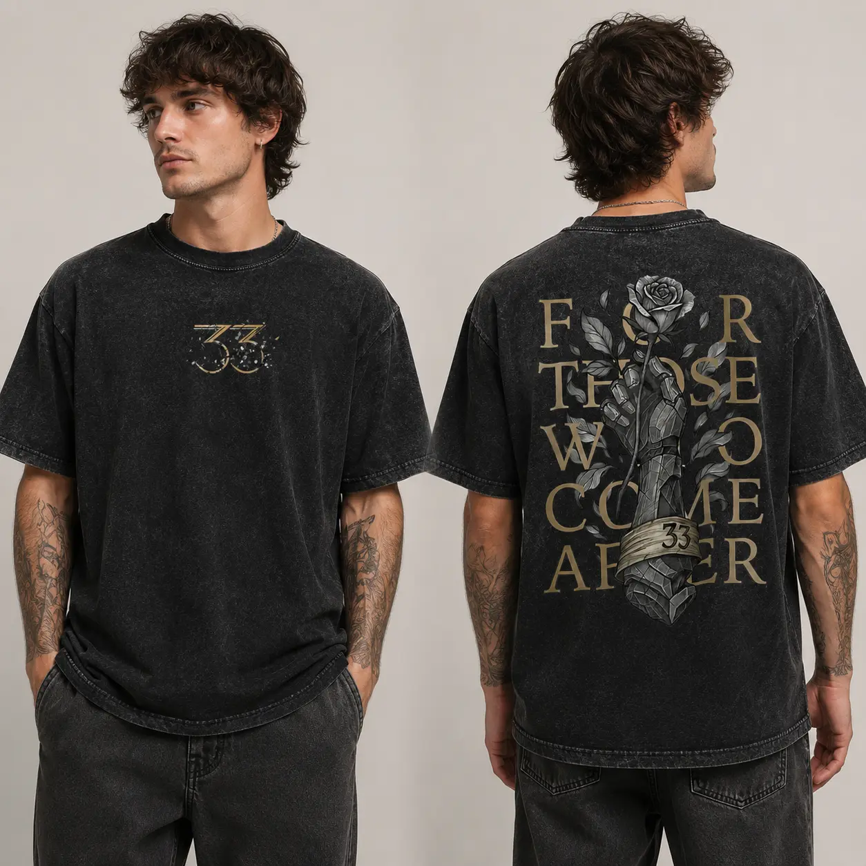 Comfort Colors 33 Forever Two-Sided Graphic Tee, Vintage Washed Rose and Arm Design, Oversized Unisex Streetwear T-Shirt