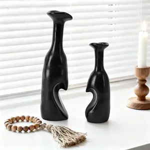 Heart Shaped Small Ceramic Vases Set of 2 Home Decor Boho Vase Modern Matte Flower Vase Minimalist Decorative Vase for Wedding Gift Dining Coffee Table Book Shelf Office Décor Black