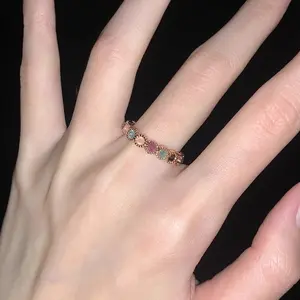 Women’s Unique Rainbow Zircon Open Ring | Light Luxury Minimalist Versatile Design | Adjustable Index Finger Ring Gift for Her Retro Goku Black cover Gold Plated Stacking