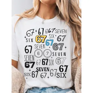 Unisex 67 Number 67 T-Shirt - Viral 67 Trend Gen Z Funny 67 Facts & Trivia Print, 67th Gift Idea, Casual Short Sleeve Round Neck Cotton Tee for Men & Women, Machine Washable