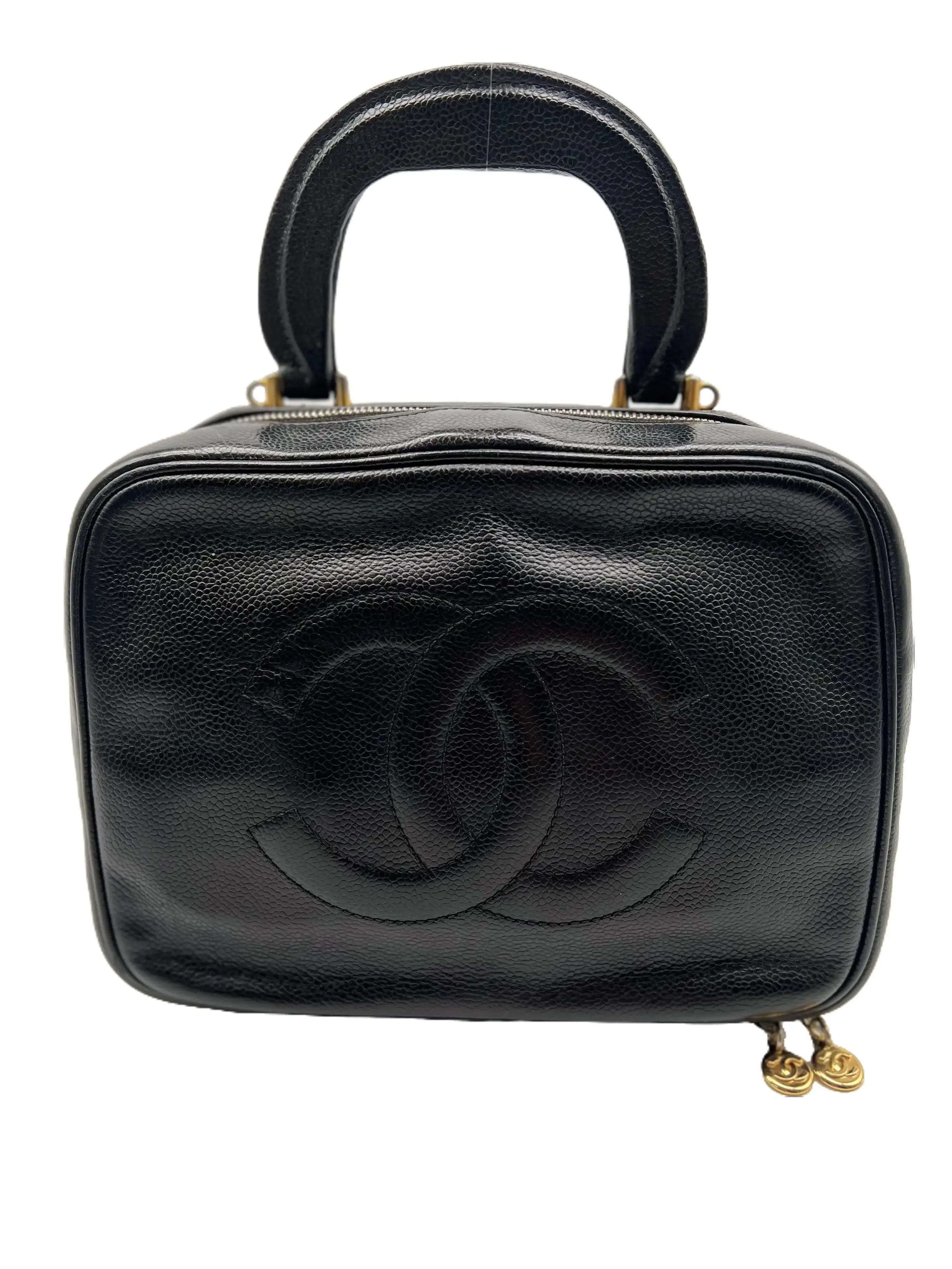 Pre-owned CHANEL Caviar Leather Top Handle Vintage Timeless Box Vanity Medium Top Handle