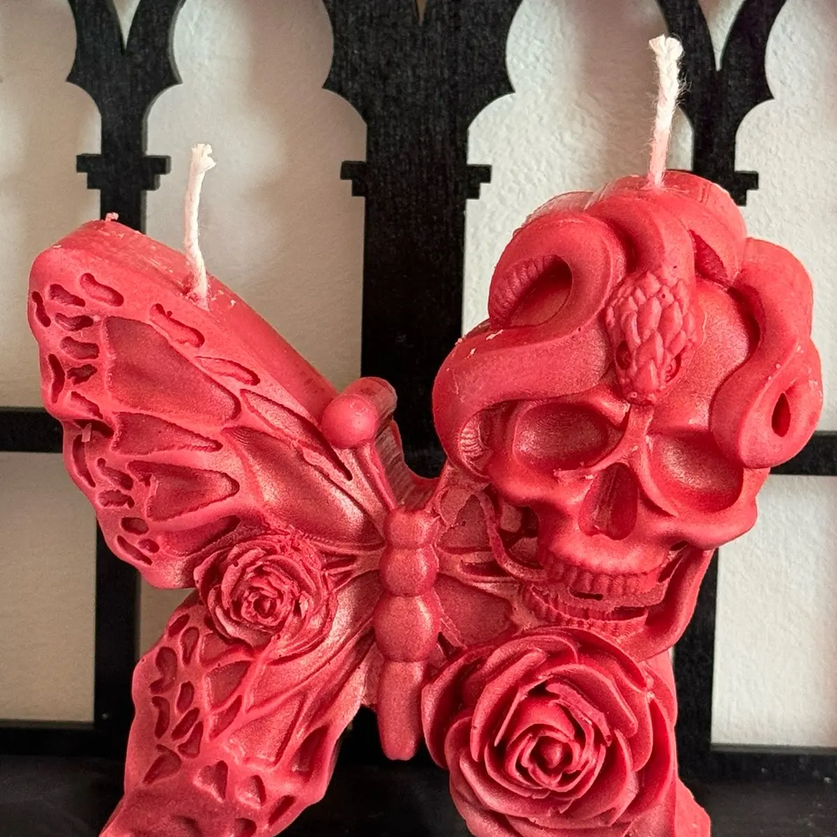 Memento Metamorphosis: Skull & Butterfly Pillar Candle | Scented Candle | Gothic Candle | Dark Academia