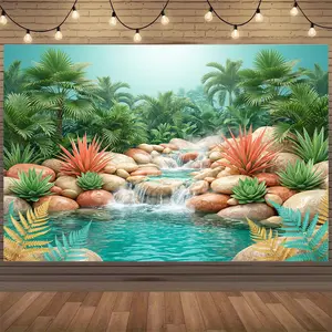 Tropical Waterfall Backdrop | Lush Greenery Scenery Photo Background