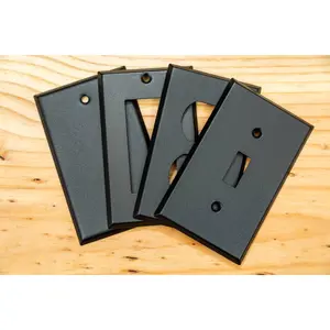 Rustic Black Cast powder coated Toggle, Rocker, Duplex, and Blank standard size metal switch plates.