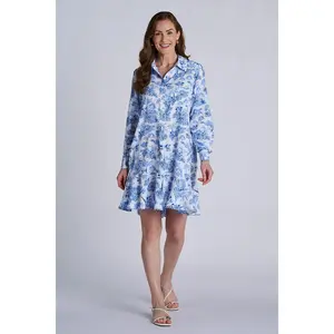 Women's Castaneda Flared Shirt Dress with Long Sleeves | Periwinkle Isla Bonita
