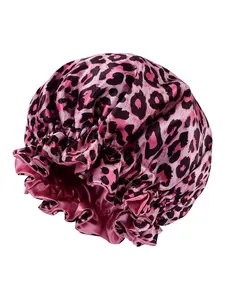Leopard Print Double Layer Satin Hair Bonnet, Hair Care Cap, Soft & Stylish Design for Women, Perfect for Daily Use & Gift Giving