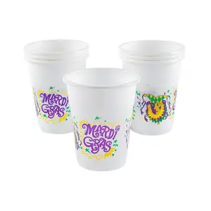 Bulk 16 oz. Mardi Gras Jester's Cap & Confetti Disposable Plastic Cups - 50 Ct.