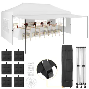 Garvee Heavy Duty 10x20 FT Folding Gazebo Canopy Tent - Waterproof Outdoor Event Shelter - Removable Sidewalls & Awning, UV Protection, Thickened Legs, Wheeled Bag, 6 Sandbags - Ideal for Parties, Patio, Backyard, Wedding - White