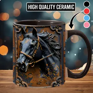 2D Sublimation Printed Stylish Ceramic Horse Mug, Beverage Cup for Horse Race Enthusiasts, Drinkware Gift - hos6815
