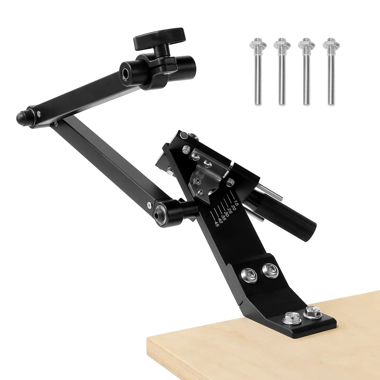 VEVOR Durable Aluminum Alloy Lawn Mower Blade Sharpener, 15-45° Adjustable Tool with Blade Holder, 4 Adapter Pins, Ball Bearing Design, 25mm Enlarged Handle, Angle Grinder Compatible, Boosts Efficiency, Reduces Operational Fatigue