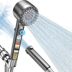 Filtered Handheld Shower Head with ON/OFF Switch - High-Pressure 4-Sprays Showerhead Handheld Showers, Anti-Clog Nozzles, Hard Water Filters - Purifies, Chlorine Removal, Hair Repair, Dry Itchy Skin Reduction - Baby Health Care Use
