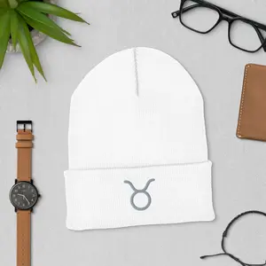 Taurus White Cuffed Beanie