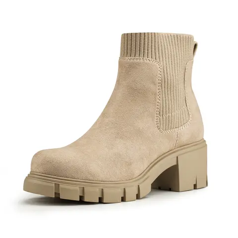 FITORY Women's Chic Casual Chelsea Ankle Shoes - Slip-On Elastic Block Heel Chunky Booties with Platform, Rubber Insole, Multiple Styles, Comfortable Heels for Fall, Business & Party, Size 6-11