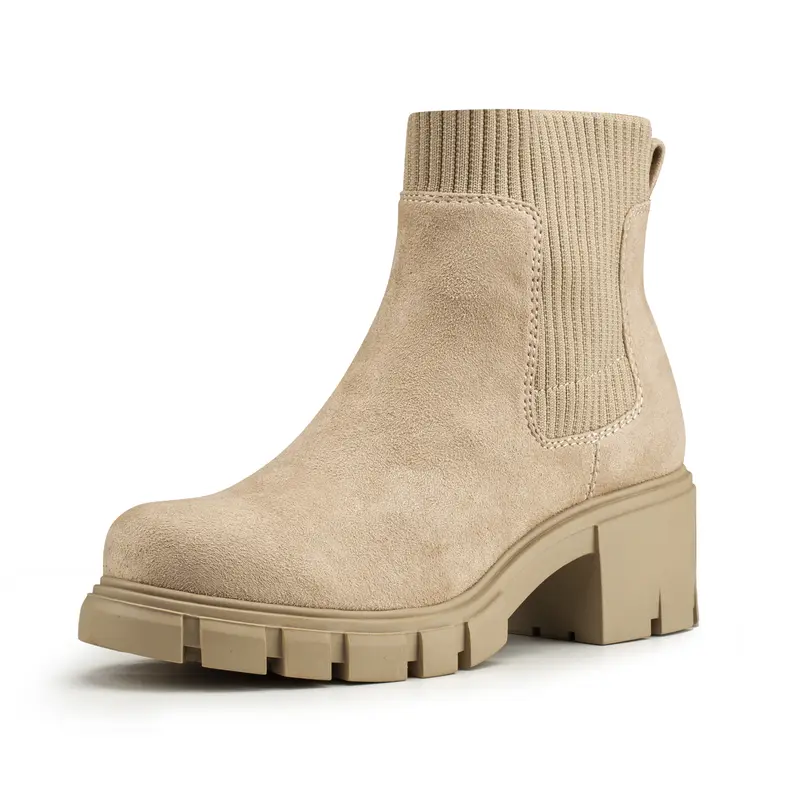 FITORY Women's Chic Casual Chelsea Ankle Shoes - Slip-On Elastic Block Heel Chunky Booties with Platform, Rubber Insole, Multiple Styles, Comfortable Heels for Fall, Business & Party, Size 6-11