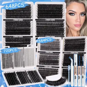 Multiple options: 720/684/648 Clusters D Curl 10D-150D Individual Lash Extensions – Thick Curly Cluster Lashes, 8-16mm False Lash Extension Kit, Natural Curl Design, DIY Volumizing Look, 6 Styles, For At-Home Lash Extensions, Festival Gift False Eyelashes