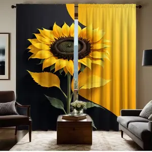 2 Piece Set & Sunflower Curtains, Durable Semi-Transparent Polyester Fabric, Washable, Ideal for Bedroom/living Room/study