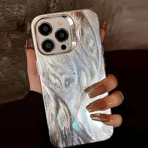 Advanced Sense of Silvery Feather Yarn Texture Luxury Mobile Phone Case Is Suitable For iPhone  11/12/13/14/15 /16 /17 Pro Max 17AIR Shockproof and Anti-Fall Protective Cover - The Perfect Gift for Girlfriend or Boyfriend