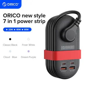 ORICO Upgraded 7-in-1 Travel Power Strip,2 Outlets & 4 USB Ports (2TYPE-C+2USB-A), 65W Fast Charging, Compact for Cruise, Hotel, Dorm, and Travel Essentials- TK with
