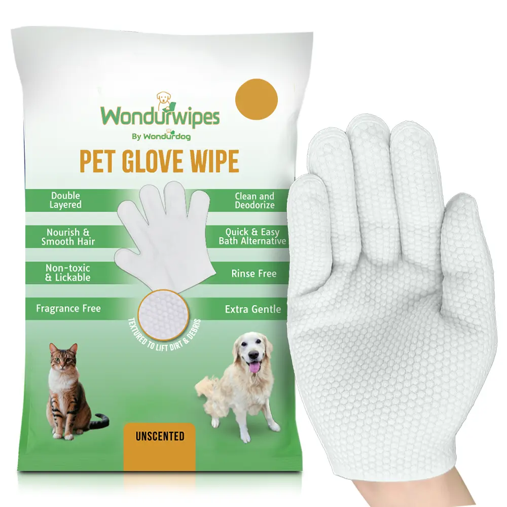 Premium Pet Glove Cleaning Wipes for Dogs & Cats | Textured, Hypoallergenic & Deodorizing