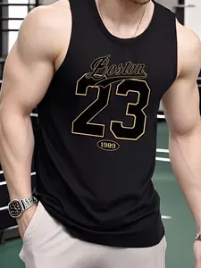Men'S Sports Vest, Boston 23 Printed Sports Vest, Regular-Fit Sleeveless Fitness Wear, Soft And Comfortable Fabric, Suitable for Gym Exercise, Outdoor Activities, And Daily Casual Wear