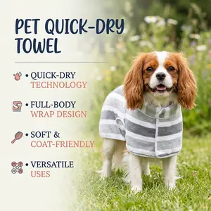 Quick Drying Pets Bathrobe, Super Absorbent Microfiber Pets Drying Towel Robe for Small Medium Large pets