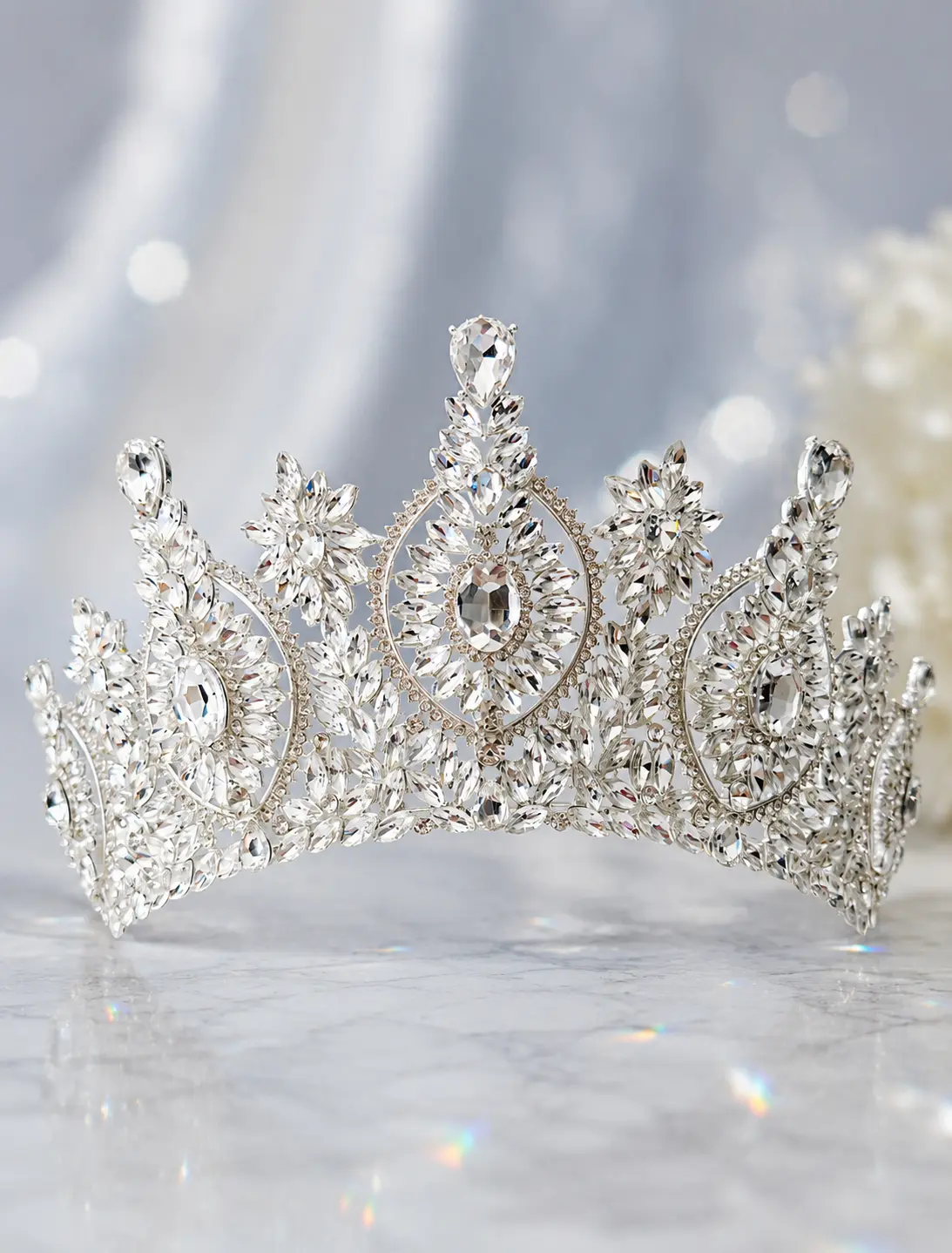 Crystal Tiara for Women, Elegant Intricate Floral Design, Sparkling Stones, for Weddings & Proms (Special Occasions)