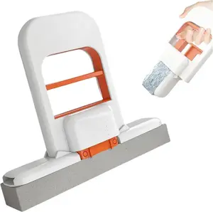 Wet and Dry Mop for Kitchen Countertops, Glass, Bathrooms and Car Interiors (Orange), Mini Folding Table Mop - Portable Self-Squeezing Handheld Sponge Mop