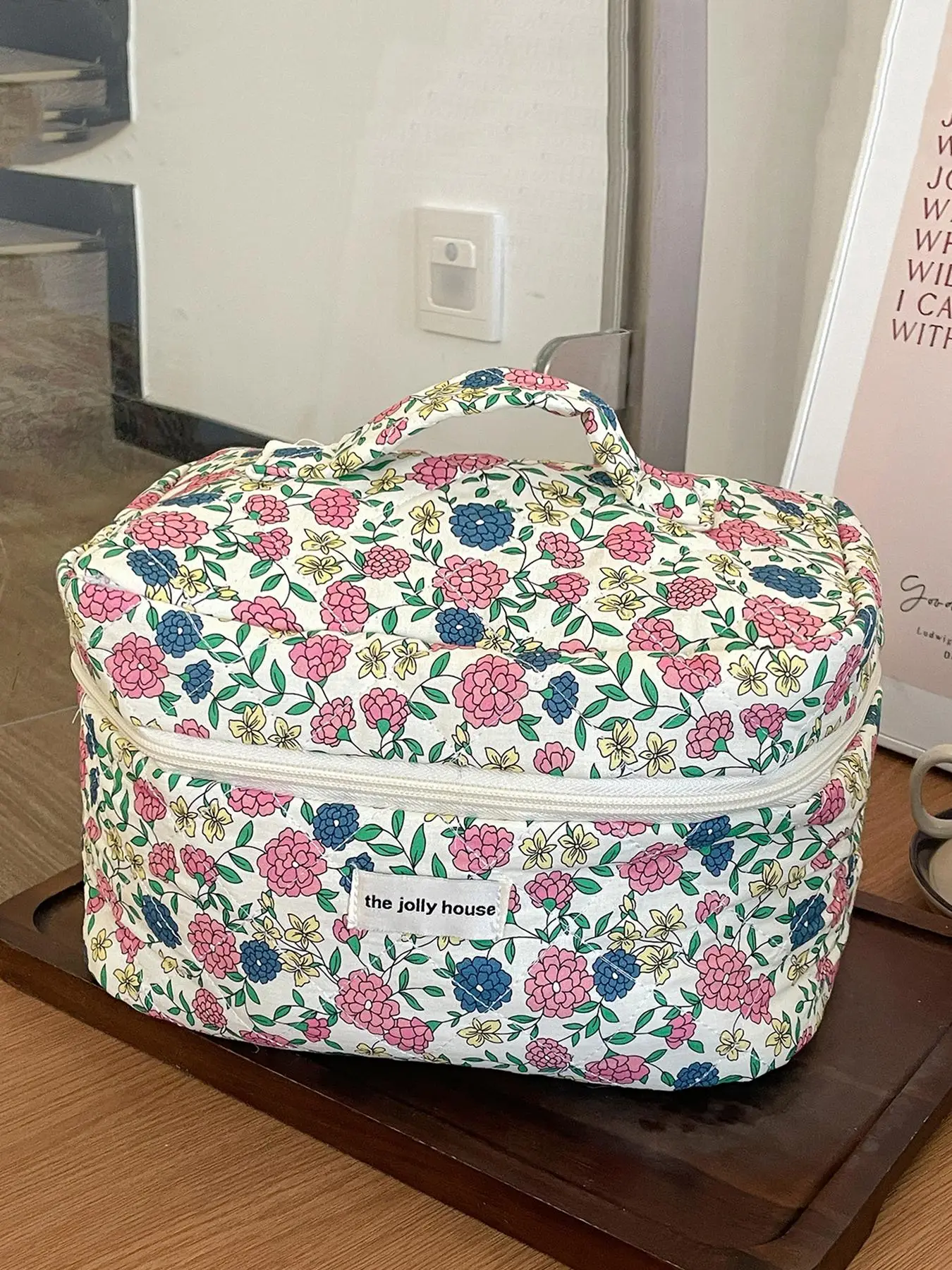 Vintage Ditsy Floral Pattern Makeup Bag, Large Capacity Cosmetic Storage Bag, Zipper Makeup Organizer Pouch, Retro All-match Storage Bag for Skincare