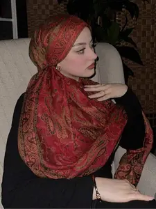 Elegant Paisley Print Scarf, Versatile Women's Vintage Paisley Pattern Shawl for All Seasons, Bohemian Headscarf and Hair Accessory, Hijab For Muslim